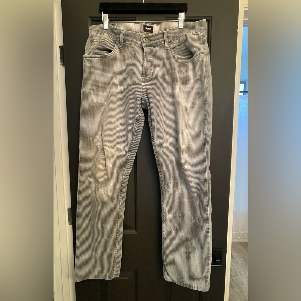 Hudson mens railroad stripe Blake slim straight denim jeans size 36”.
